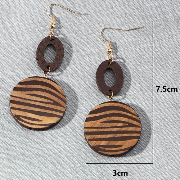 Any 3/$25! Gold, Brown Lightweight Wooden Boho Drop Earrings - Picture 3 of 5